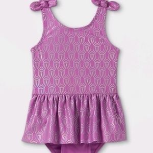 NWT Toddler One Piece Swimsuit Skirt Style 5T Cat & Jack Purple w/ Silver Foil